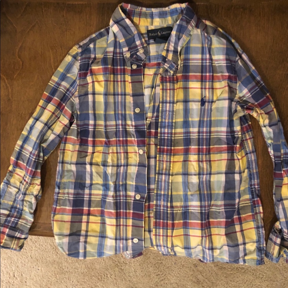 Boys’ Multi-colored plaid button-down shirt